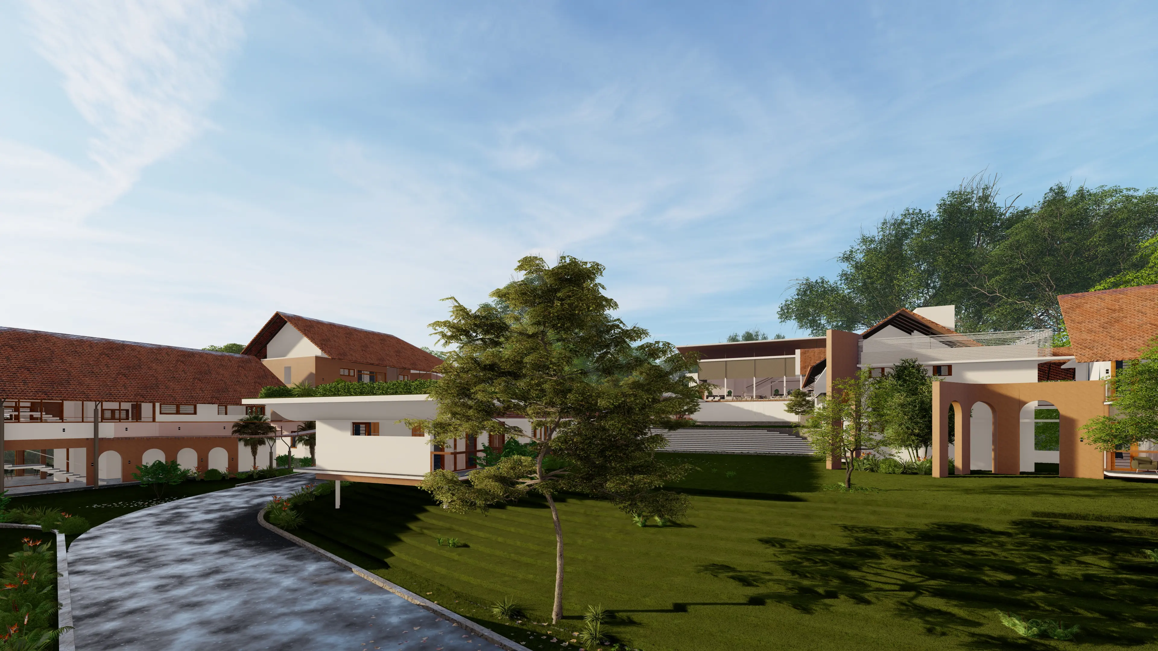 Landscaped senior living campus at Green Gardens featuring peaceful villas, open green spaces, and nature-inspired community design