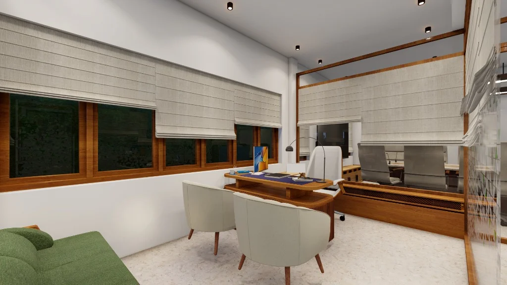 Cozy study and home office room inside Green Gardens senior living villa designed for writing, reading, and productivity