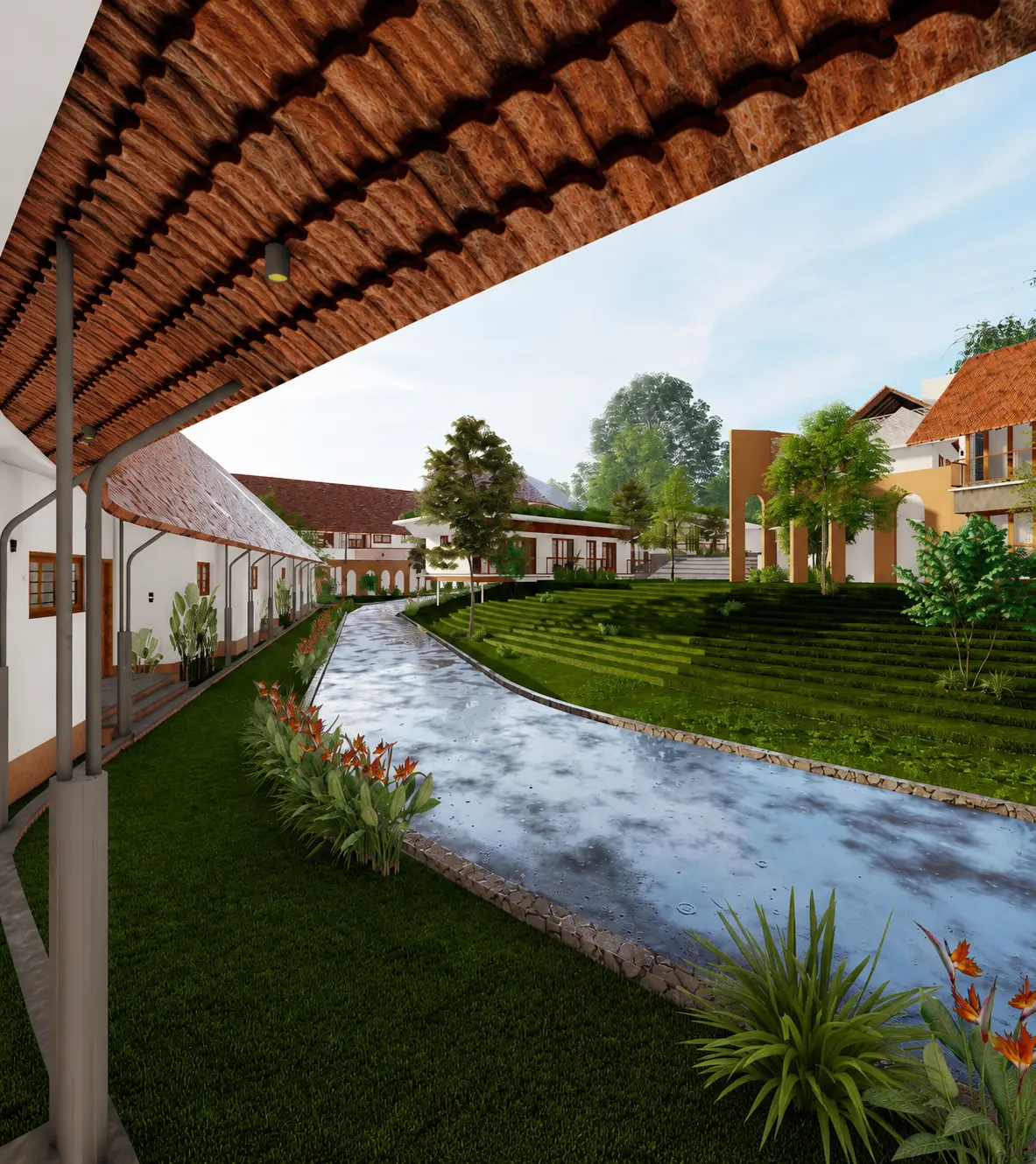 Peaceful senior villa residences surrounded by greenery and tranquil outdoor spaces designed for independent retirement living.